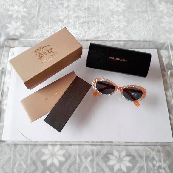 NWOT Burberry orange glitter grey lens oval sunglasses - Picture 9 of 14